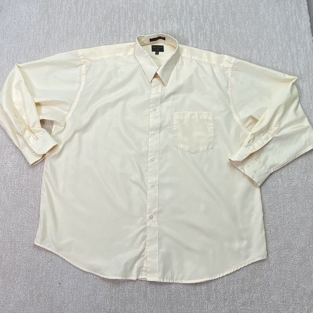 ENRICO‎ ROSSINI Button Down Shirt Mens XL Yellow Long Sleeve 17-17.5 35/36